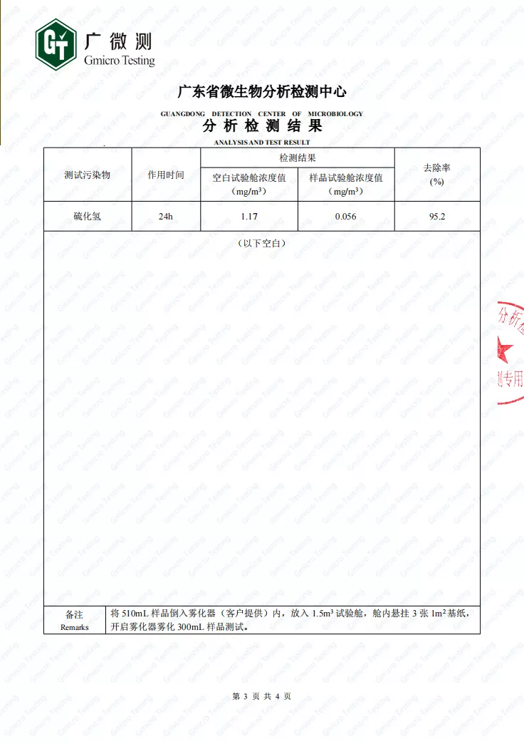 除硫化氢检测报告